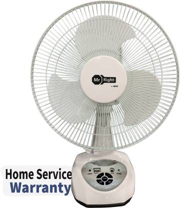 MrRight by Fippy MR-5912 1 Year Home Warranty AC/DC 12 Inch Blade Rechargeable Battery Fan 304.8 mm Silent Operation 3 Blade Table Fan  (White, Pack of 1)
